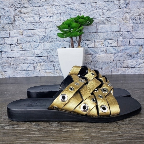 NWOB Rag & Bone Gold Hartley Slide Sandals - Picture 4 of 6
